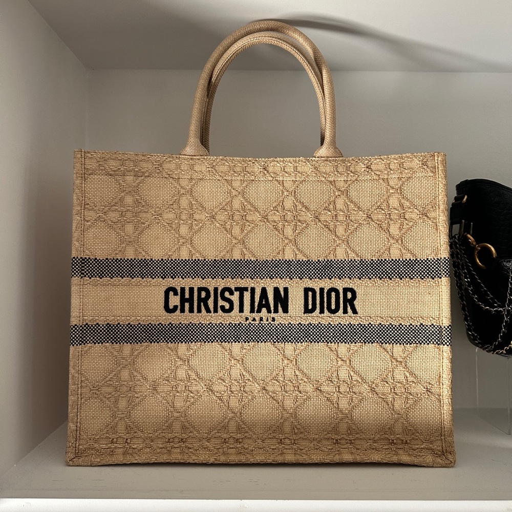 Dior Large Book Tote, Natural Raffia